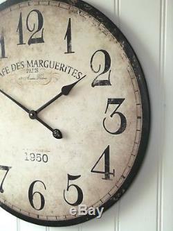Extra Large 60cm Antique Francais Vintage Style Mur Horloge Chabby Nouveau & Boxé