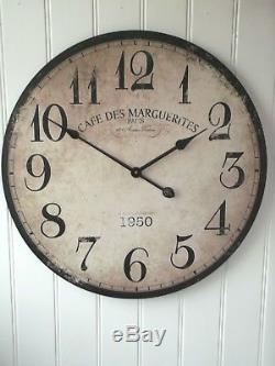 Extra Large 60cm Antique Francais Vintage Style Mur Horloge Chabby Nouveau & Boxé