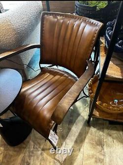 Fauteuil d'Accent en Cuir Véritable Marron de Style Vintage Rétro Moderne Designer