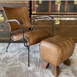 Fauteuil d'Accent en Cuir Véritable Marron de Style Vintage Rétro Moderne Designer