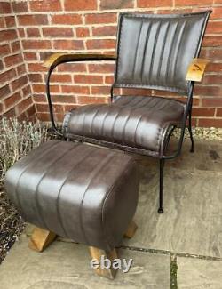 Fauteuil en cuir gris vintage rétro moderne de designer, accent d'appoint