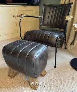 Fauteuil en cuir gris vintage rétro moderne de designer, accent d'appoint