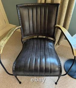 Fauteuil en cuir gris vintage rétro moderne de designer, accent d'appoint