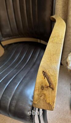 Fauteuil en cuir gris vintage rétro moderne de designer, accent d'appoint