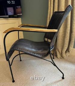 Fauteuil en cuir gris vintage rétro moderne de designer, accent d'appoint