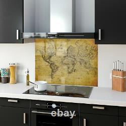 Glass Splashback Kitchen Tile Panneau De Cuisson Aucune Taille Retro Vintage Old Map 0318