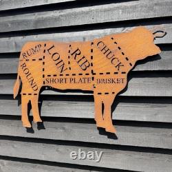 Grand panneau en métal VACHE pour l'atelier, boucheries à domicile, découpes de viande, cuisine BBQ, décoration de café-bar.