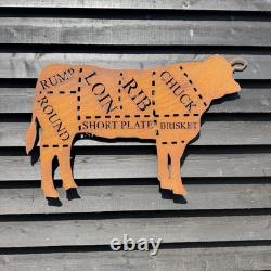 Grand panneau en métal VACHE pour l'atelier, boucheries à domicile, découpes de viande, cuisine BBQ, décoration de café-bar.