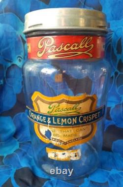 Grand pot à bonbons en verre vintage Aridor. Pascal, Crispet d'orange et de citron
