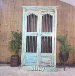 Grande armoire vintage en bois massif indien pour le linge de cuisine