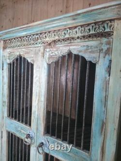 Grande armoire vintage en bois massif indien pour le linge de cuisine