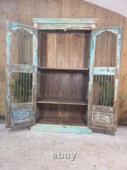 Grande armoire vintage en bois massif indien pour le linge de cuisine