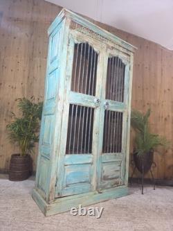 Grande armoire vintage en bois massif indien pour le linge de cuisine