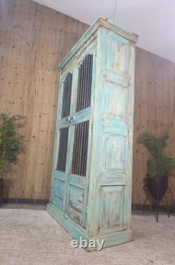 Grande armoire vintage en bois massif indien pour le linge de cuisine