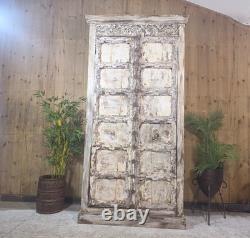 Grande armoire vintage indienne en bois massif, placard à linge de cuisine