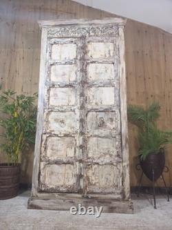 Grande armoire vintage indienne en bois massif, placard à linge de cuisine