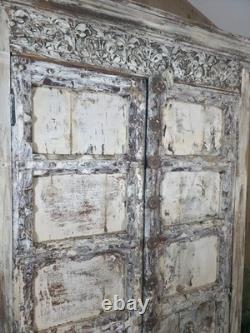 Grande armoire vintage indienne en bois massif, placard à linge de cuisine