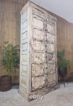 Grande armoire vintage indienne en bois massif, placard à linge de cuisine
