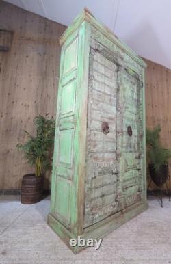 Grande armoire vintage indienne en bois massif, placard à linge de cuisine