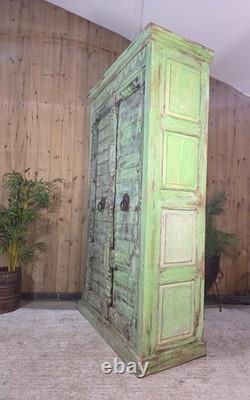 Grande armoire vintage indienne en bois massif, placard à linge de cuisine