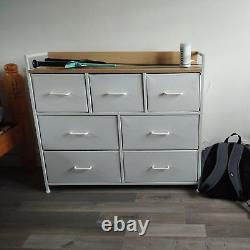 Grande commode blanche à 7 tiroirs de chambre vintage avec rangement en métal industriel