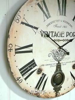 Horloge Extra Large 60cm Shabby Chic Style Antique Vintage Round Neuf Et Boxe