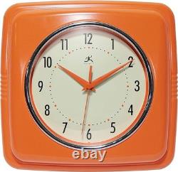 Horloge Murale Carrée Orange Rétro 9 pouces Silencieuse Vintage Décor de Cuisine Diner