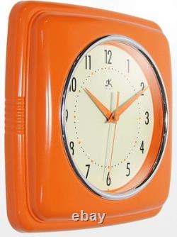 Horloge Murale Carrée Orange Rétro 9 pouces Silencieuse Vintage Décor de Cuisine Diner