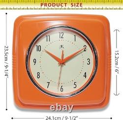 Horloge Murale Carrée Orange Rétro 9 pouces Silencieuse Vintage Décor de Cuisine Diner