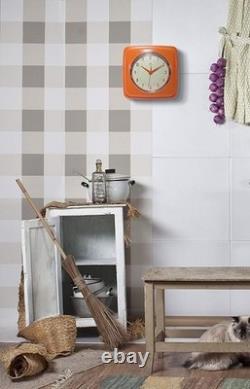 Horloge Murale Carrée Orange Rétro 9 pouces Silencieuse Vintage Décor de Cuisine Diner