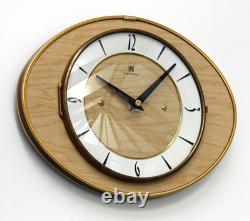 Horloge Murale Vintage 26cm SMI Formica Française Rétro Mi-Siècle Atomique en Bois