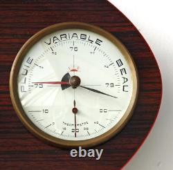 Horloge Murale Vintage 33cm Forme de Baromètre FFR Formica Rétro Milieu du Siècle Atomique