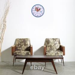 Horloge en bois vintage Horloge rétro à fleurs Horloge de cuisine