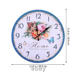 Horloge en bois vintage Horloge rétro à fleurs Horloge de cuisine
