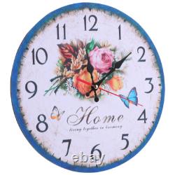 Horloge en bois vintage Horloge rétro à fleurs Horloge de cuisine