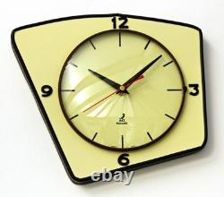 Horloge murale JAZ vintage 27 cm en Formica française rétro mi-siècle atomique en bois