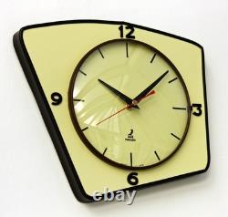 Horloge murale JAZ vintage 27 cm en Formica française rétro mi-siècle atomique en bois
