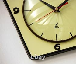 Horloge murale JAZ vintage 27 cm en Formica française rétro mi-siècle atomique en bois
