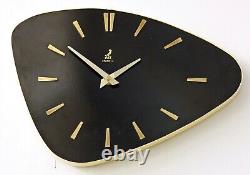 Horloge murale Jaz vintage de 32cm en Formica français rétro du milieu du siècle en bois atomique