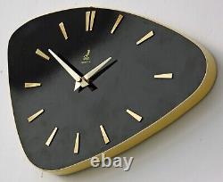 Horloge murale Jaz vintage de 32cm en Formica français rétro du milieu du siècle en bois atomique