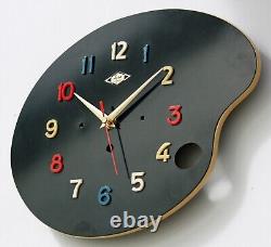 Horloge murale Lora vintage de 32cm, style Formica français rétro de milieu de siècle Atomic