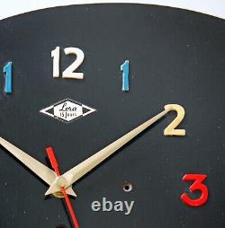 Horloge murale Lora vintage de 32cm, style Formica français rétro de milieu de siècle Atomic