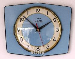 Horloge murale Vedette Formica vintage de 25 cm - Rétro français du milieu du siècle en bois atomique
