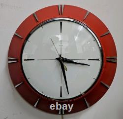 Horloge murale électrique Metamec vintage rouge rétro des années 1950