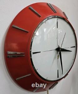 Horloge murale électrique Metamec vintage rouge rétro des années 1950