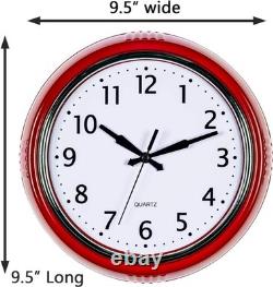 Horloge murale rétro rouge 9,5 vintage cuisine silencieuse quartz facile à lire décor rond