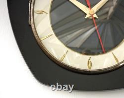 Horloge murale rétro vintage 24 cm Formica française en bois des années 50 cadeau atomique