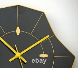 Horloge murale rétro vintage 27 cm Formica française en bois atomique du milieu du siècle Cadeau