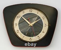 Horloge murale rétro vintage 27 cm Formica française mi-siècle en bois noir cadeau