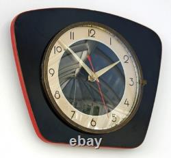 Horloge murale rétro vintage 27 cm Formica française mi-siècle en bois noir cadeau